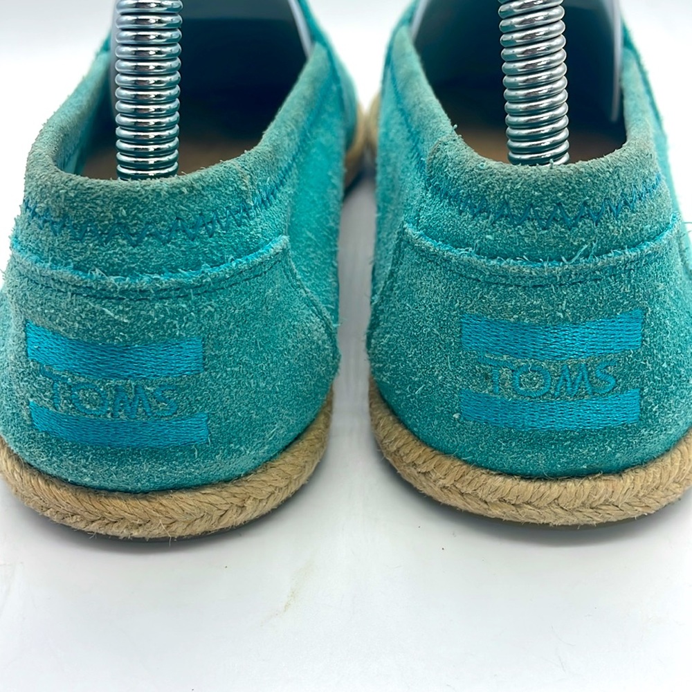 TOMS Suede Leather Turquoise Espadrilles Flats Sz 6.5 - Picture 3 of 7